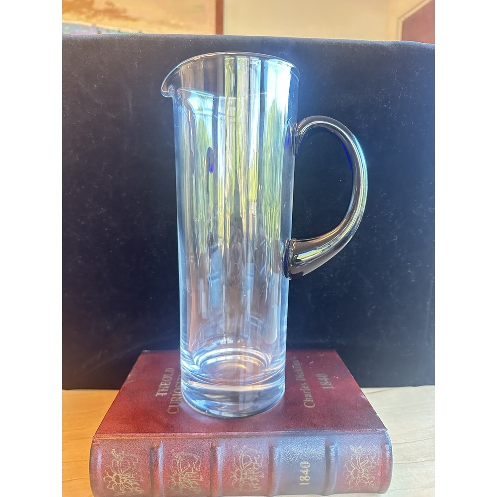 Vintage Hand Blown Martini Pitcher Cobalt Blue Handle Weighs 3.4lbs Thick‎ Base
